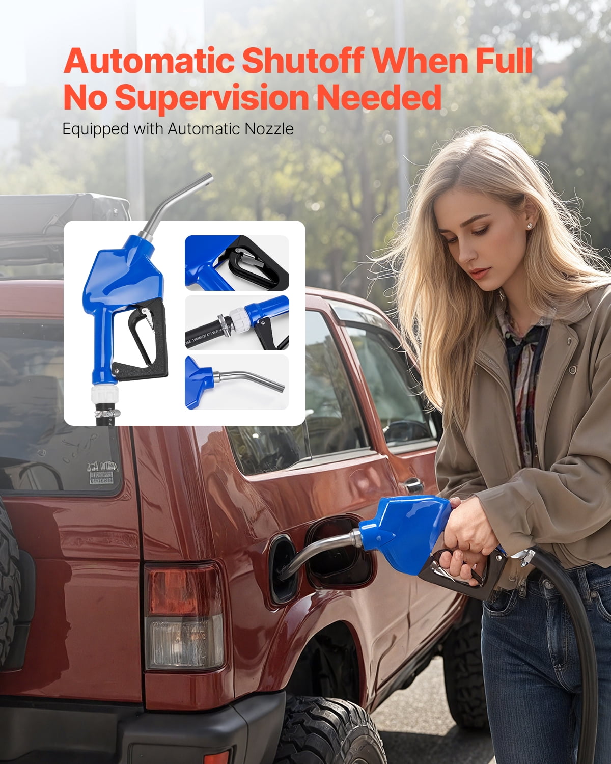 VEVOR 12V DEF Transfer Pump Kit, 8.5 GPM, Diaphragm Irrigation Self Priming Electric Water Pump, with 58 Gallon Tank, Automatic Nozzle, 13.12 ft Hose, 26.25 ft Lift, for Diesel Exhaust Fluid Urea