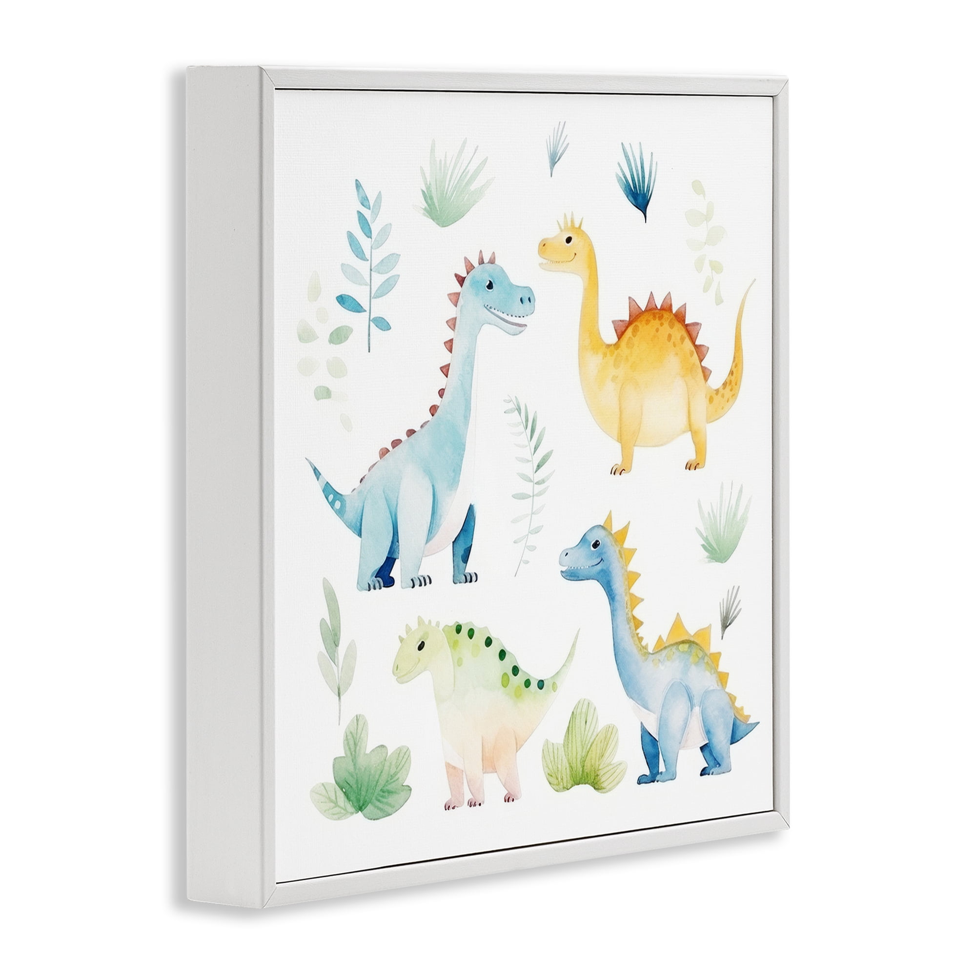 Stupell Industries Playful Dinosaur Wonderland White Framed Giclee Art, design by Lazar Studio