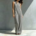 thumbnail image 7 of biudgviw Womens Wide Leg Jumpsuits Fashion Striped Henley Jumpsuits Button Casual Sleeveless Long Rompers with Pockets, 7 of 7