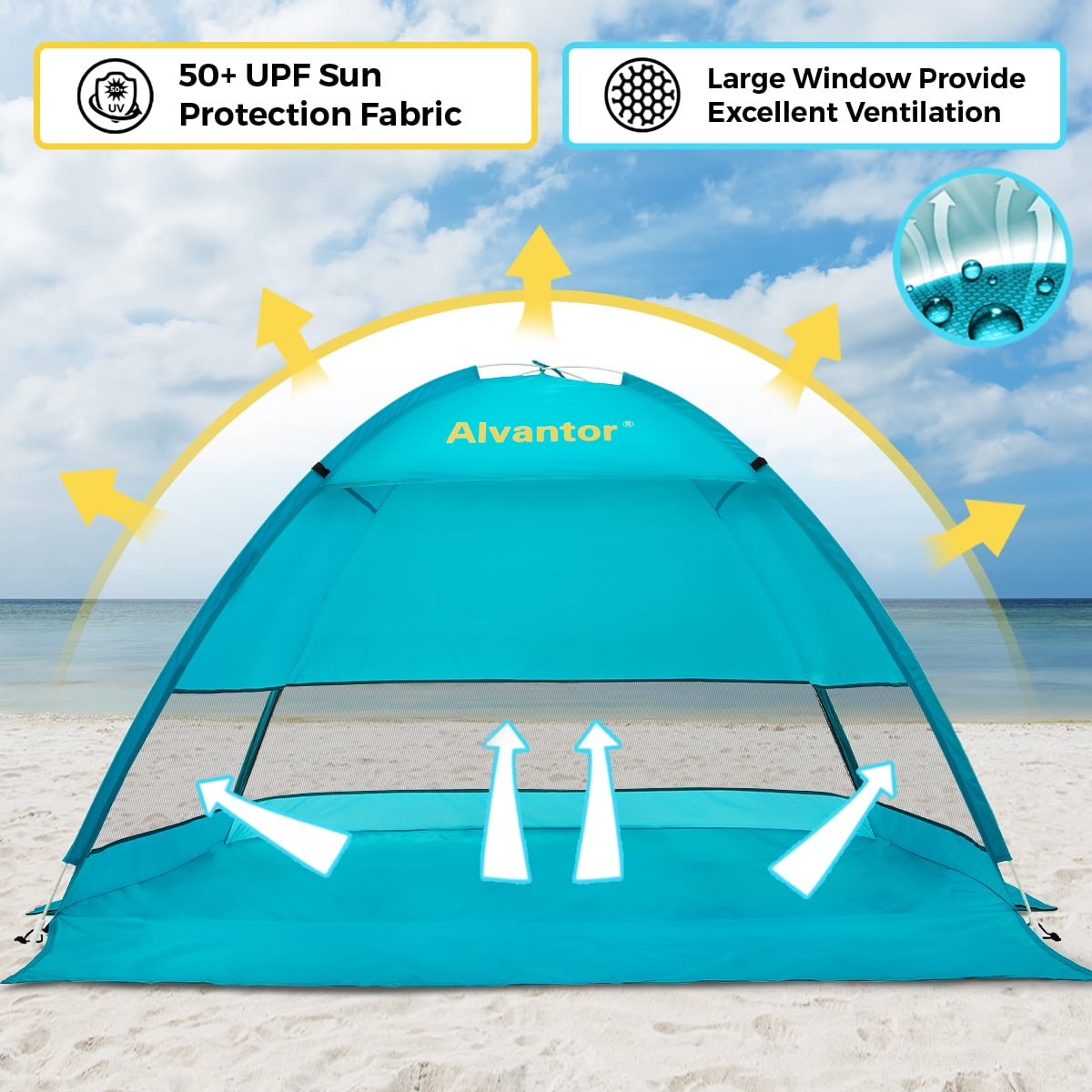 Automatic Open Sun Shelter Umbrella Outdoor Sun Shade for Camping Fishing Beach Fit 2-3 Person Dcolor Beach Tent UPF 50 