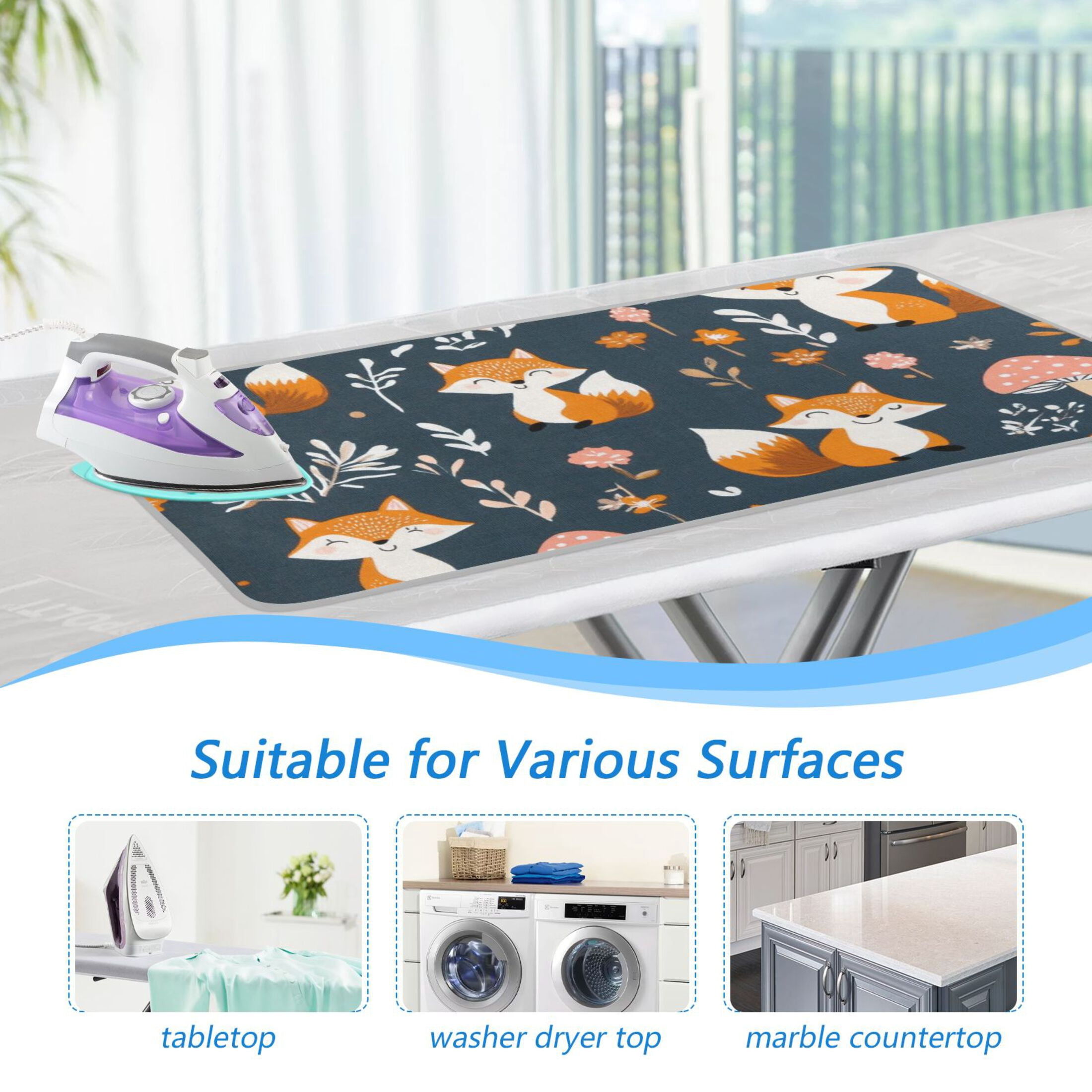 Cartoon Cute Foxs Ironing Mat Blanket for Table Top Travel Portable Ironing Board Pad 47.2x27.6 Inch