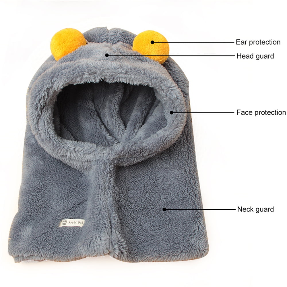 FZFLZDH Kids Face Mask Ski Mask Plush Neck Warmer Face Cover Winter Animal Hood Hat for Boys Girls - Blue and Average Size