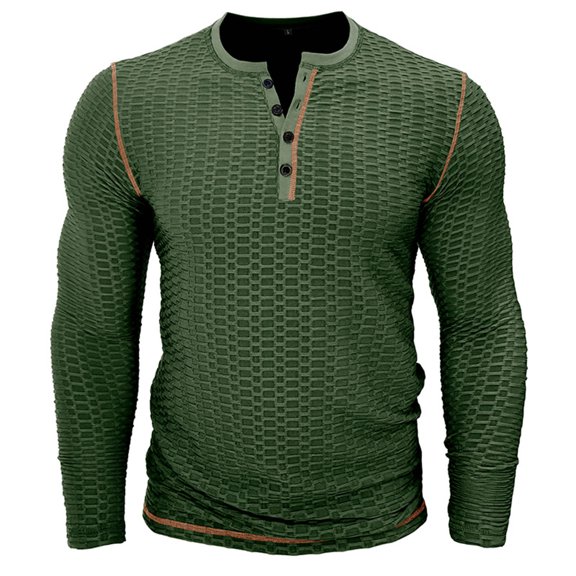 Honeeladyy Men's Cotton Linen Henley Shirt Long Sleeve Hippie Casual Beach T Shirts #Za-Army Green-L