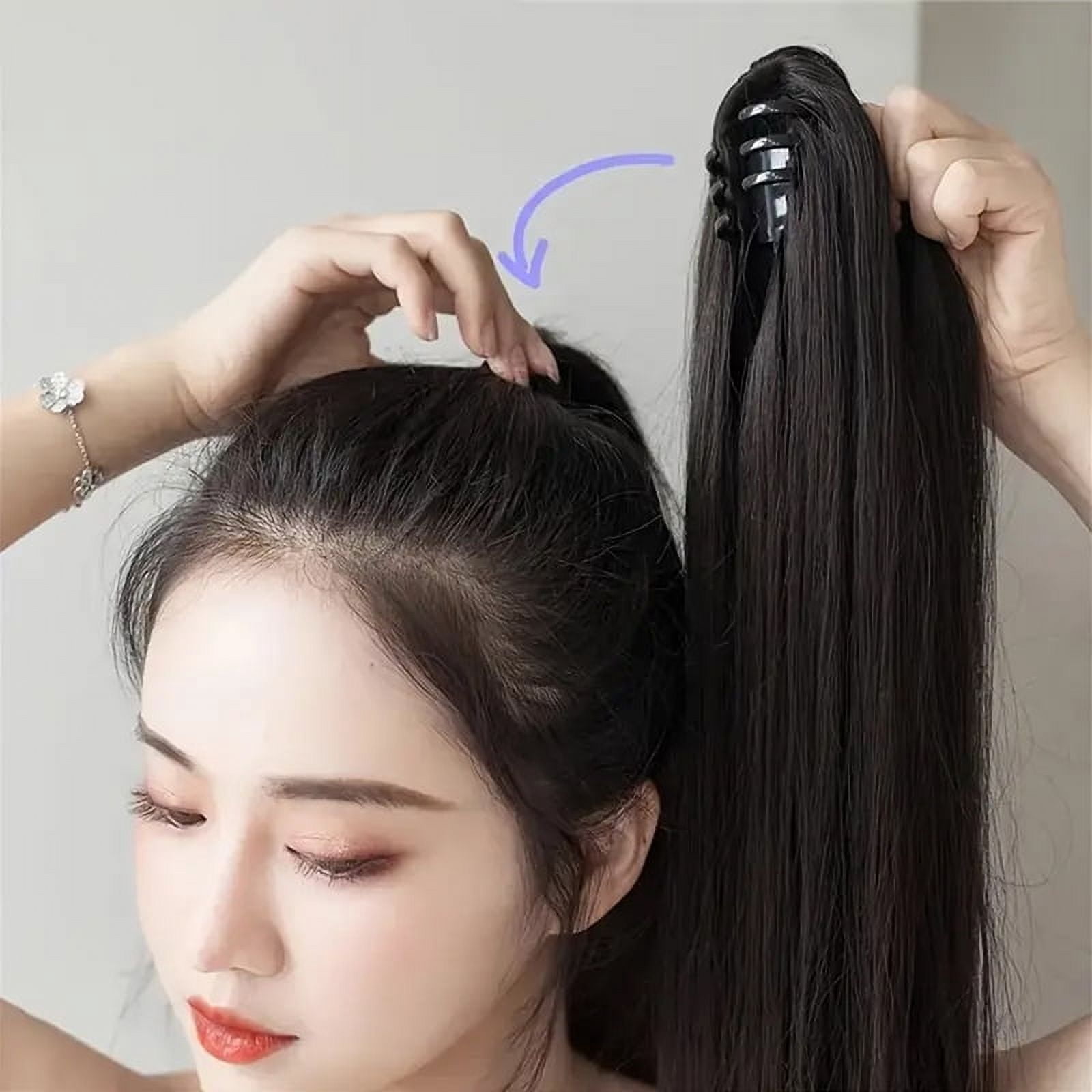 22Inches Long Straight Synthetic Claw Clip Ponytail Extension Brown Black Synthetic Ponytail Wig With Mini Claw Clip For Women