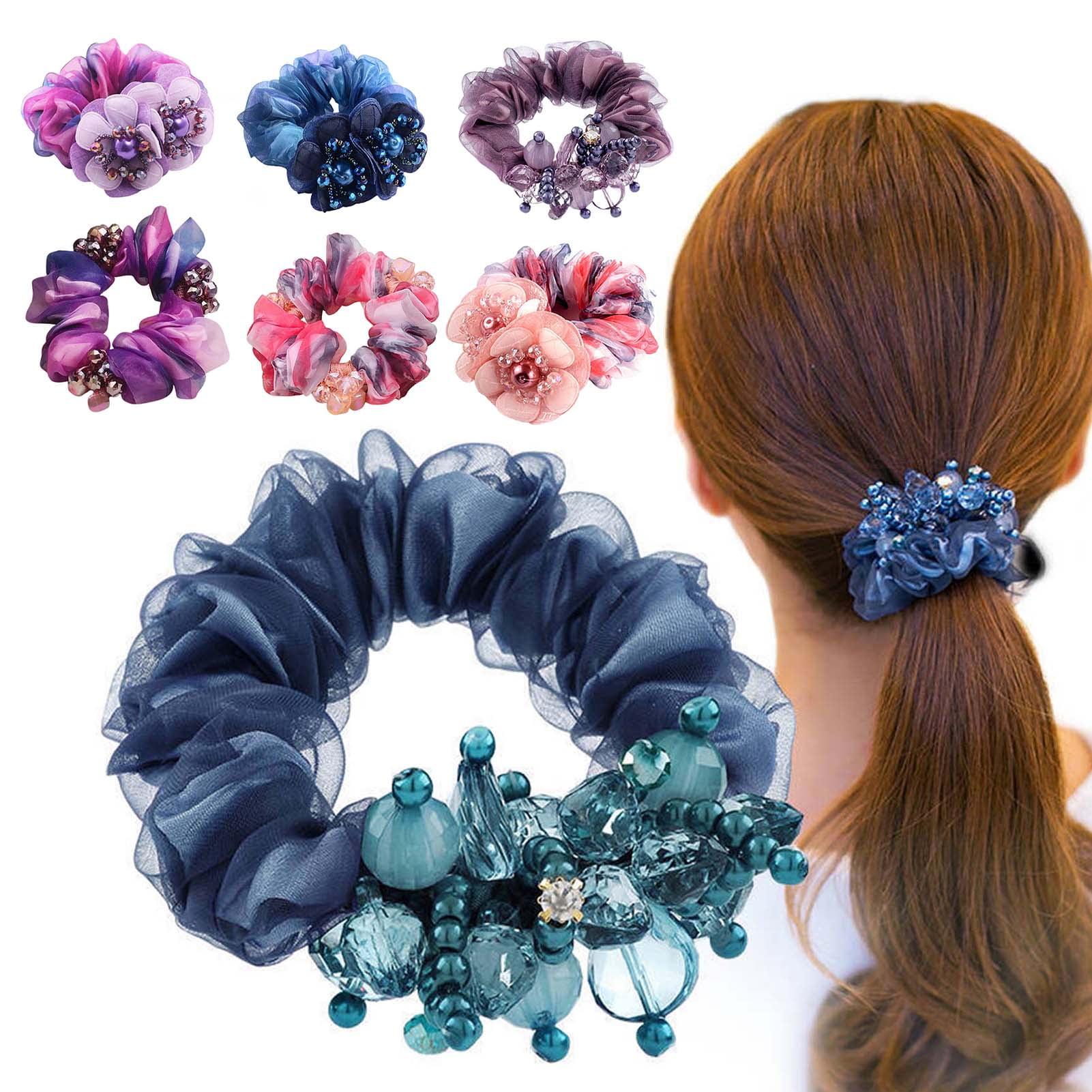 Meidiya Fashion Pearl Hair Rope Rose Flower Hair band Rhinestone Hair