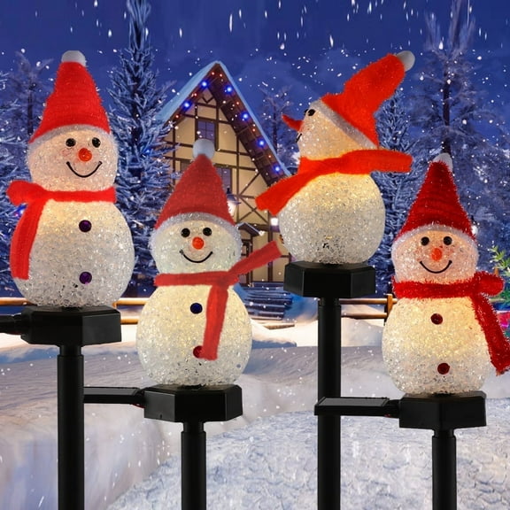 OriginalSourcing Solar Christmas Lights, 4 Pack Snowman Outdoor Waterproof Garden Lights for Christmas Decorations, Red