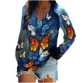 thumbnail image 2 of Mikilon Women's Butterfly Prant Long Sleeve V Neck Shirt Blouse Tops, 2 of 6