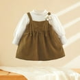thumbnail image 4 of FAIWAD Toddler Baby Girl Fleece Lined Dress Long Sleeve Round Neck Patchwork Dresses Ribbed Spring Dress, 4 of 6