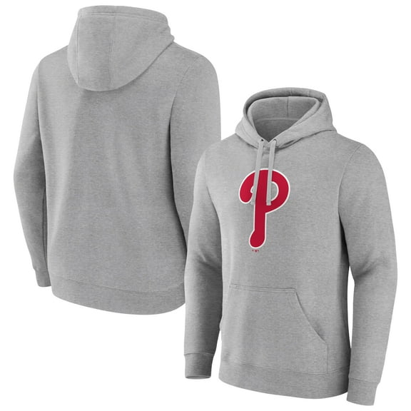 Men's Heather Gray Philadelphia Phillies Official Logo Fitted Pullover Hoodie