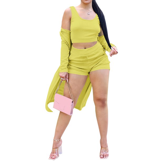SAYOO Chaleco femenino + abrigo + pantalones cortos, versión ajustada de ropa casual de verano SAYOO moda