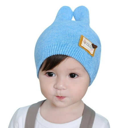 Kids Baby Girls Boys Cotton Warm Winter 4D Bunny Ear Knitted Hat Beanie Cap