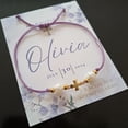 thumbnail image 2 of Pulsera Hilo Morado Ajustable Dije de Cruz Y Rosa Recuerdo Con Tarjeta Personalizada Para Bautizo, Primera Comunión, Confirmación, Boda, xv Años,etc.Paquete 10 Piezas, 2 of 4