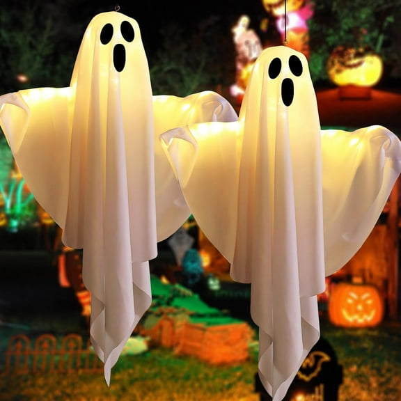 Halloween Decorations, 1 Pack Large Outdoor Decor Hanging Lighted Glowing Ghost, Outdoor Indoor Wind Sock Ornaments for Yard Tree Garden Halloween Party Favors