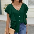 thumbnail image 5 of Women's Fashionable and Casual Ruffle Sleeve Button-Down V-Neck Top, Short Sleeve Blouse, Stylish and Comfortable Fly Sleeve Shirt for Daily Wear, Trendy Women's V-Neck Blouse for Casual Occasions, 5 of 8