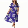 thumbnail image 2 of ZKCCNUK Women's Plus Size V-Neck Split Hem Floral Print Full-Length Loose Party Dress, 2 of 5