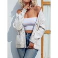 thumbnail image 6 of Women'S Long Sleeve V-Neck Contrast Color Button Knitted Sweater Fall Winter Pocket Cardigan Jacket Cream White S, 6 of 9