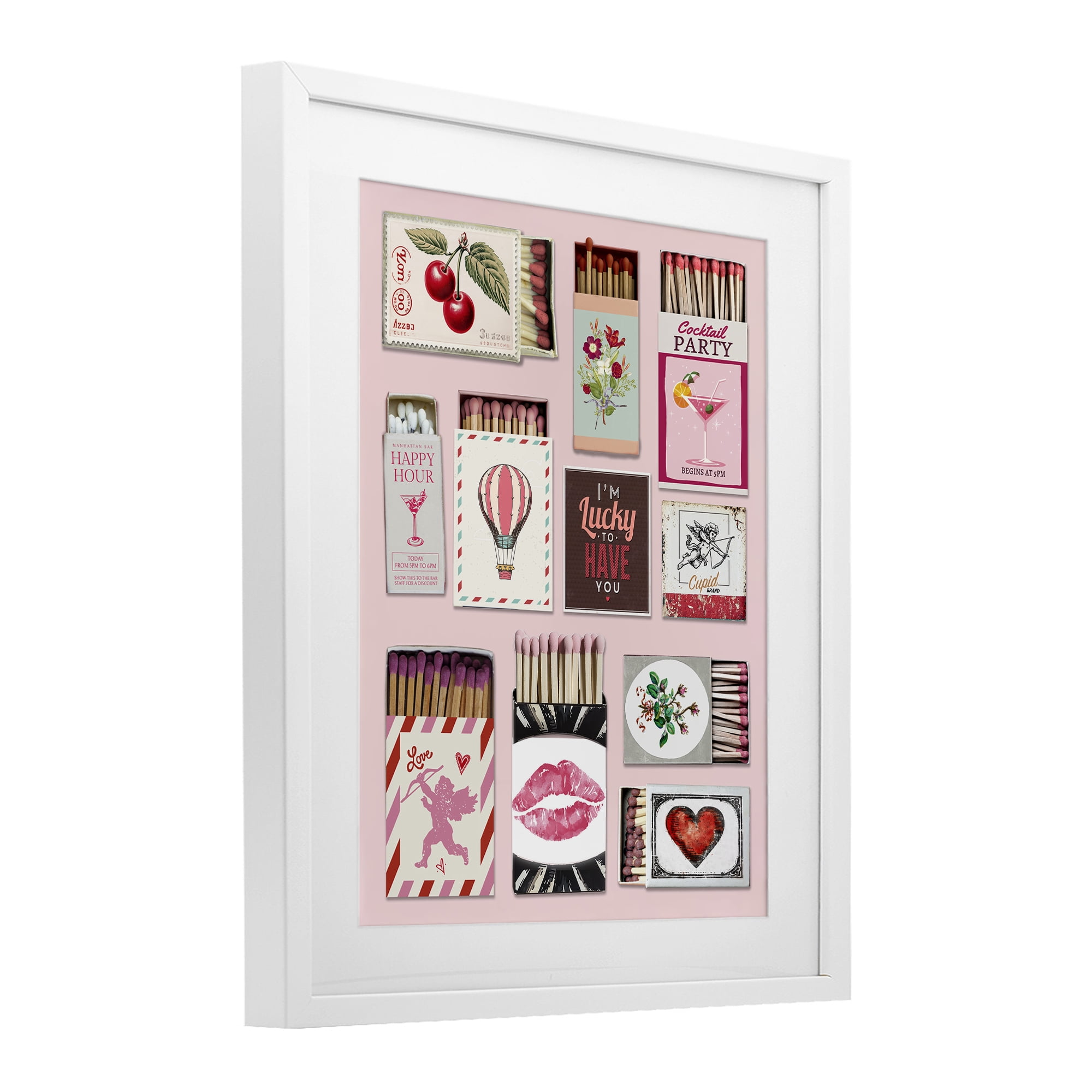 Stupell Industries Vintage Romantic Matchbox Collection White Framed Print Under Glass, design by CAD Designs