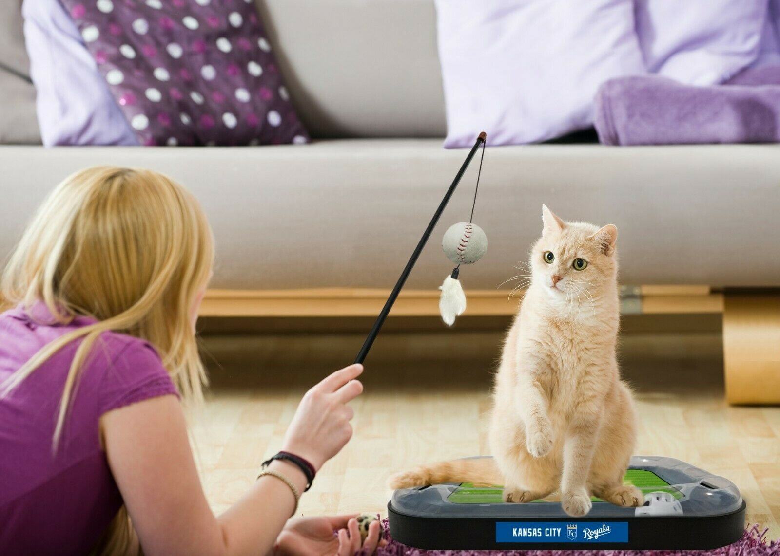 MLB Kansas City Royals CAT Scratcher Mat Toy with Catnip Plush & Feather Cat Toy 5-in-1 Kitty Toy