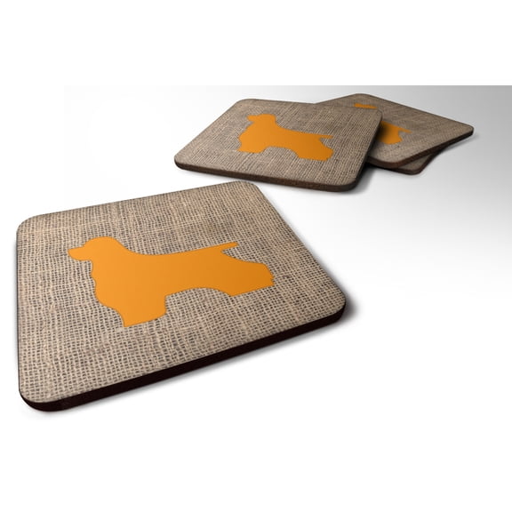 Cocker Spaniel Burlap and Orange BB1075 Foam Coaster Set of 4
