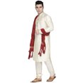 thumbnail image 5 of SKAVIJ Men's Kurta Pajama and Scarf Set Art Silk Indian Ethnic Dress OffWhite XL, 5 of 6