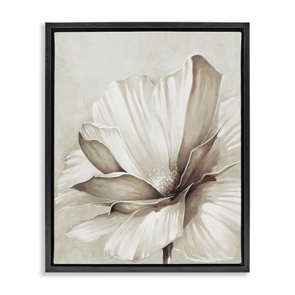 Stupell Industries White Flower Petals Botanical & Floral Painting Black Floater Framed Art Print Wall Art, 17 x 21