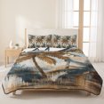 thumbnail image 3 of King Quilt Set 96''x106'', Navy Blue Brown Palm Tree Lightweight Summer Bedspread Coverlet Set with 2 Pillow Shams, Tropical Leaves Vintage Breathable All Season Quilt Bedding for Bedroom/Guest Room, 3 of 9
