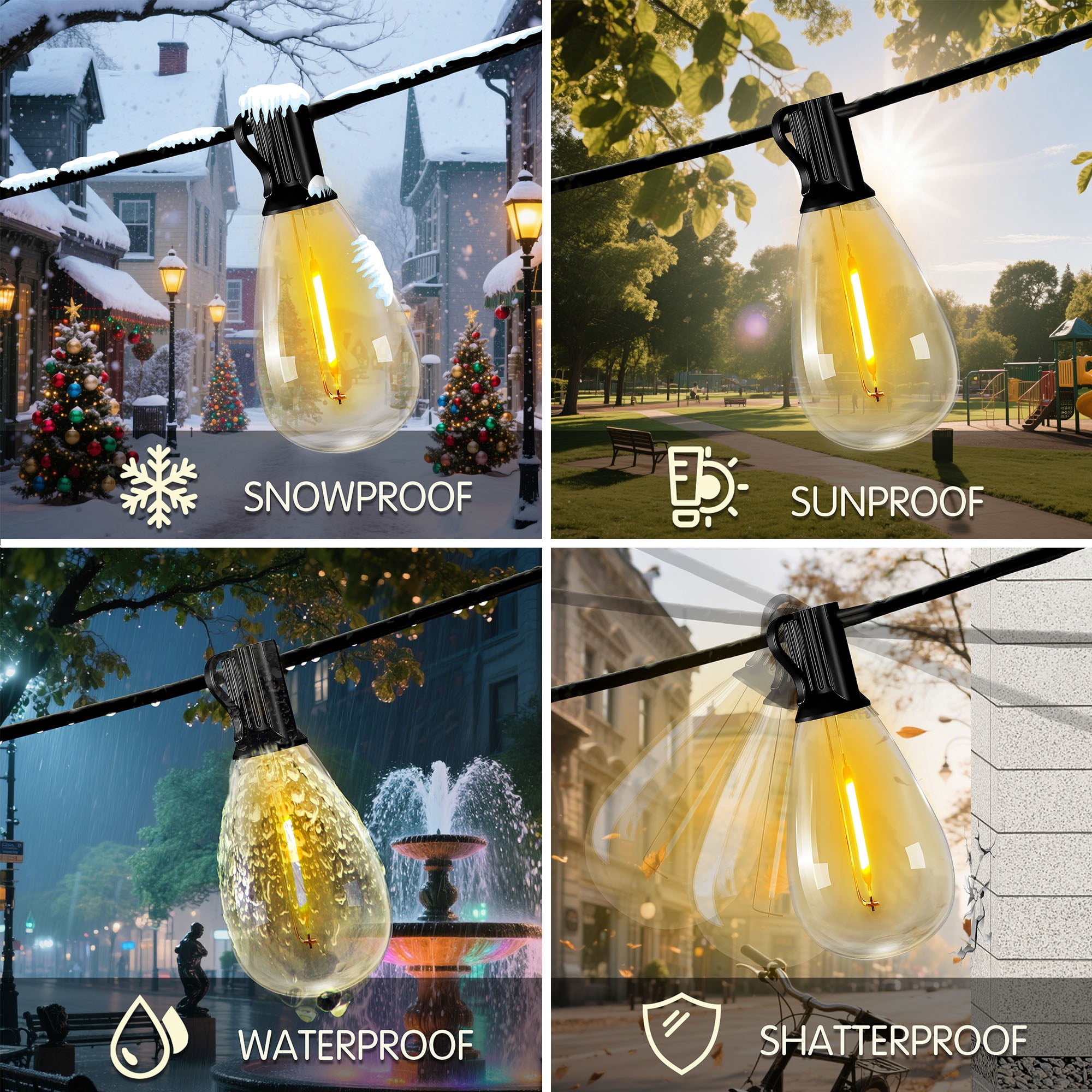 BUGHUT 100FT Solar String Lights Waterproof,Patio Lights Solar Powered with Remote & USB Port 25+1 LED Shatterproof Bulbs 11 Light Modes,Dimmable Solar Lights for Christmas,Backyard,Garden