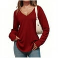 thumbnail image 2 of ZyeKqe Womens Long Sleeve Shirts Casual Loose Fitted Deep V Neck Tunic Tops Soldi Color Comdy Plain T-Shirts with Thumb Holes, 2 of 6