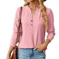 thumbnail image 2 of IROINNID On Sale Women's Long Sleeve V-Neck Shirts Comfortable Autumn/Winter Solid Color V-Neck Button-Up Loose Long Sleeve T-Shirt Top Long Sleeve V-Neck Top/Shirt,Pink, 2 of 4