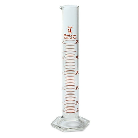 Meniscus Graduated Cylinder - 213I11 Karter Scientific 50ml Glass Graduated Cylinder, Single Metric Scale
