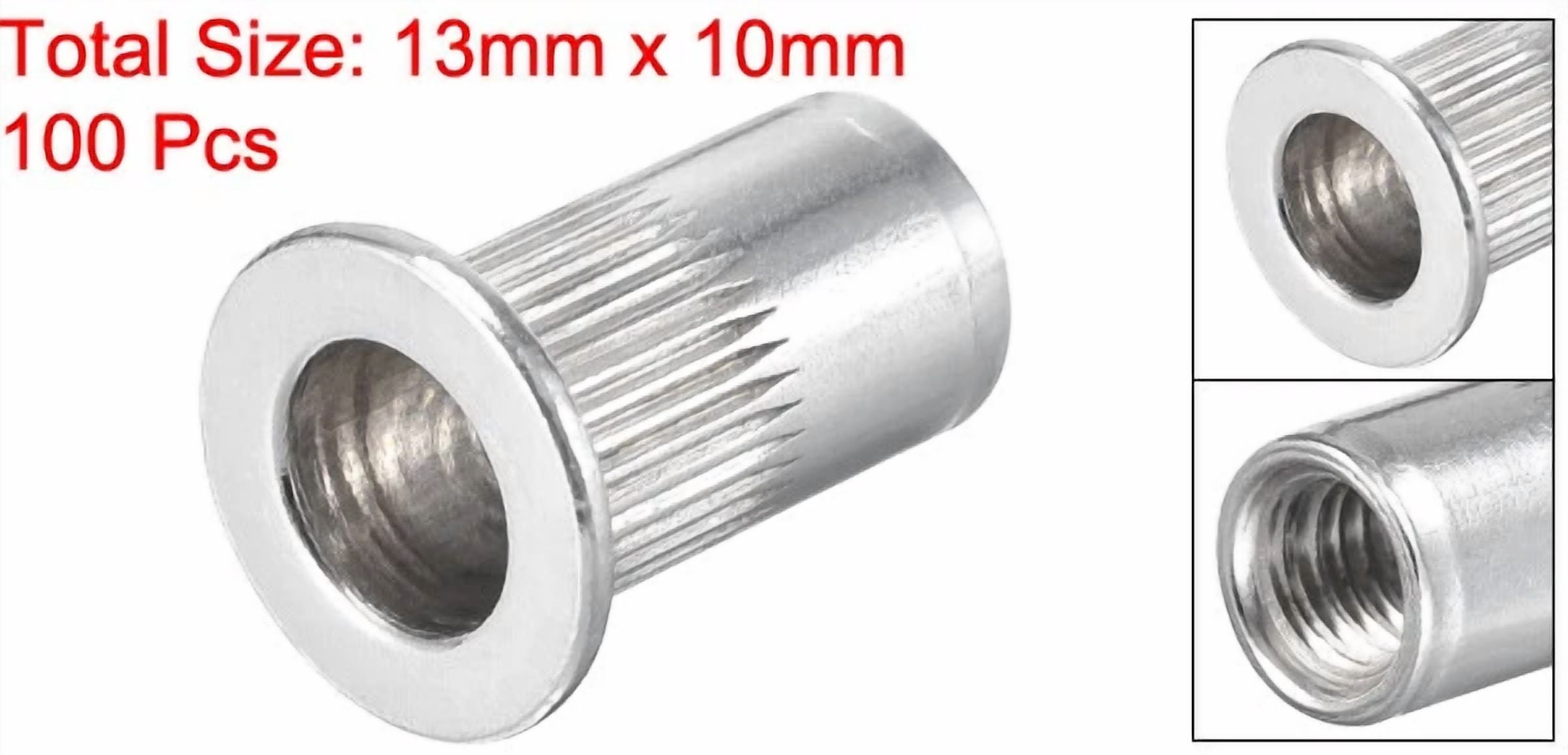 CIRCLE- 100Pcs #10-32 Rivet Nuts Aluminium Alloy Knurled Flat Head Threaded Insert Nut