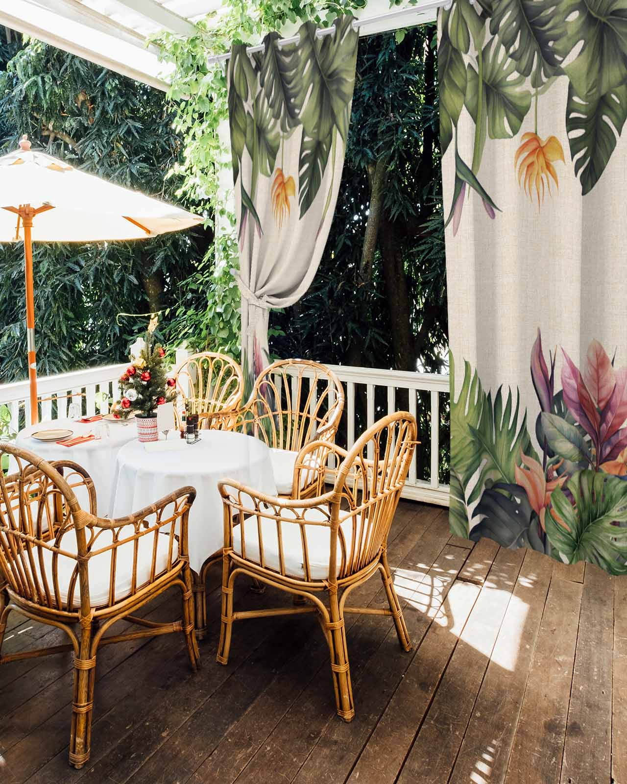 Outdoor Curtains for Patio, Palm Leaves Waterproof Blackout Outside Curtain for Porch/Pergola/Gazebo, Summer Botanical Tropical Plants Rustic Thermal Insulated Drapes, 2 Panels, 54 x 84 Inch