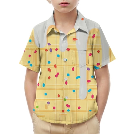 Nilvkv Boys T Shirts Shirts for Boys Short Sleeve Button Down Shirt Print Pocket School Uniform Breathable Lightweight Casual Top Yellow 12-13 Years