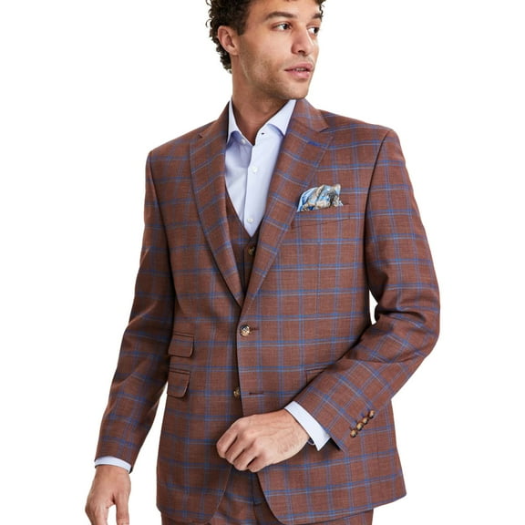 Tayion Collection Mens Plaid Two Button Blazer Jacket, Multicoloured, 46 R/M37.5
