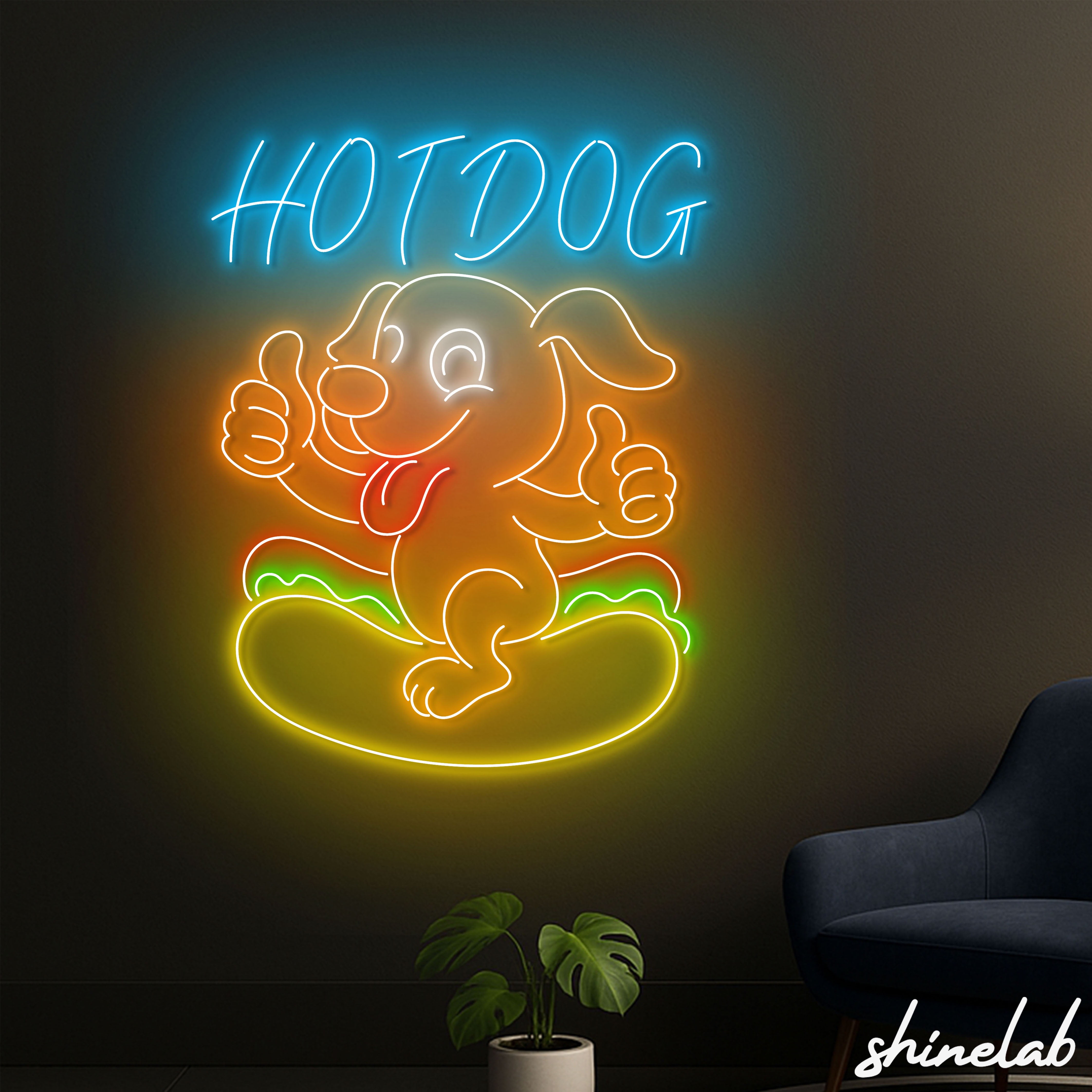 Shinelab Cute Hot Dog Dog Neon Sign, Fast Food Shop Light, Diner Wall Decor, Kitchen Decor 15595