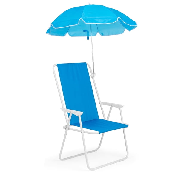 Ktaxon 15in XL Folding Beach Chair with Adjustable Umbrella, Portable Camping Chair for Adults, 265lbs Capacity, Lightweight, Blue