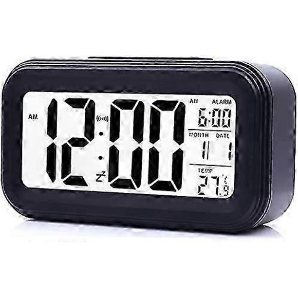 Digital Alarm Clock Morning,Silent Battery Operated Large LED Display Temperature Calendar(Black)