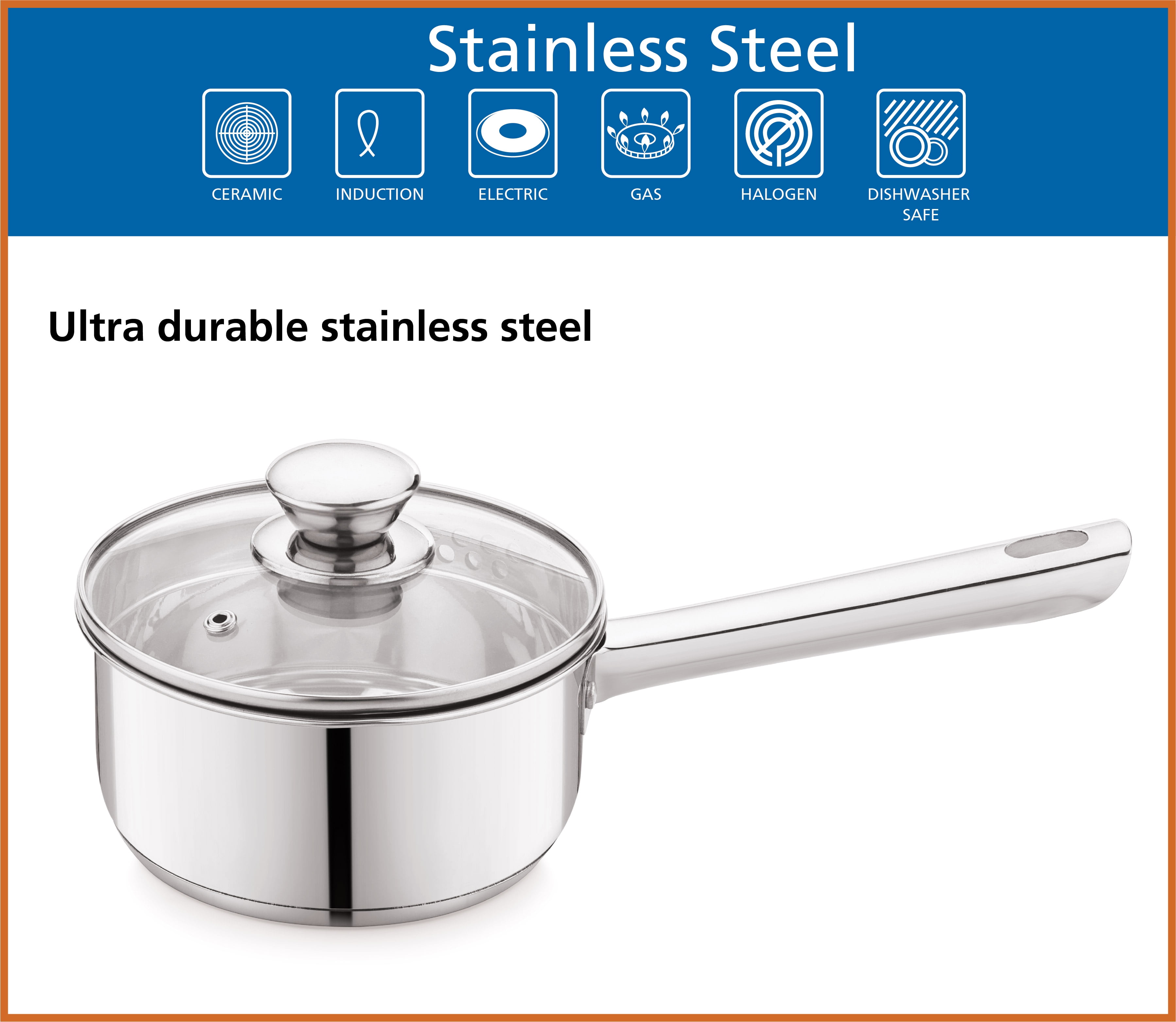 Mainstays 1 qt Oven Safe Stainless Steel Saucepan with Straining Lid