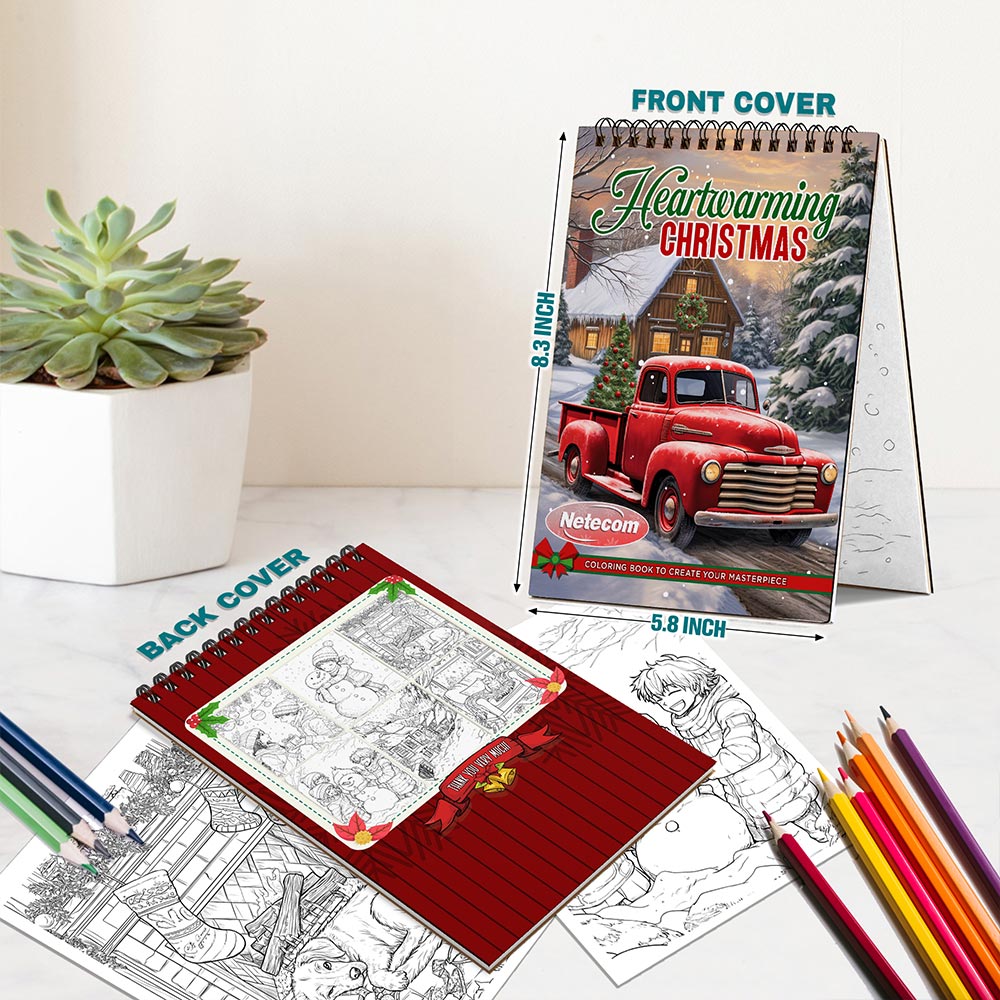 Netecom Heartwarming Christmas Coloring Book Spiral Bound For Adults, A5 Wooden Cover, 30 Enchanting Coloring Pages of Christmas Traditions for Stress Relief and Relaxation