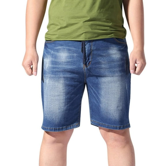 Frostluinai Clearance Items Jeans Shorts For Men Classic Loose Fit Pocket Plus Size Jean Pant Trendy Casual Lace Up Elastic Waist Five Point Shorts Cargo Pants