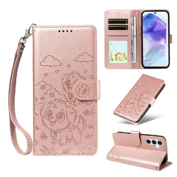 Funda Cartera GANGXUN con Diseño de Perrito en Relieve para Samsung Galaxy A55 , Protección 360° con Ranuras y Correa Desmontable