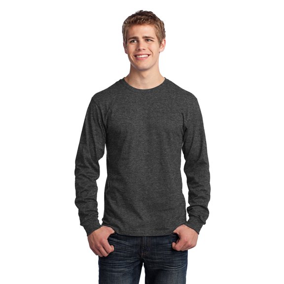 Port & Co Adult Male Men Plain Long Sleeves T-Shirt Dark Hthr Grey Medium