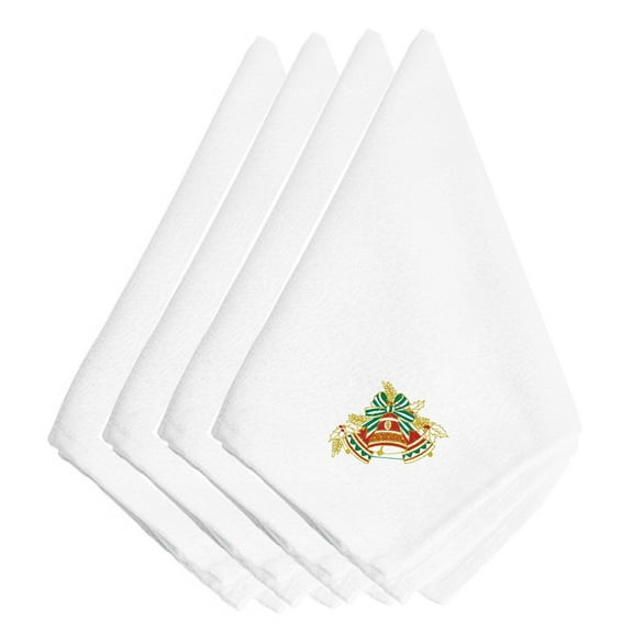 "Christmas Bells Red Green and Gold Embroidered Napkins Set of 4"