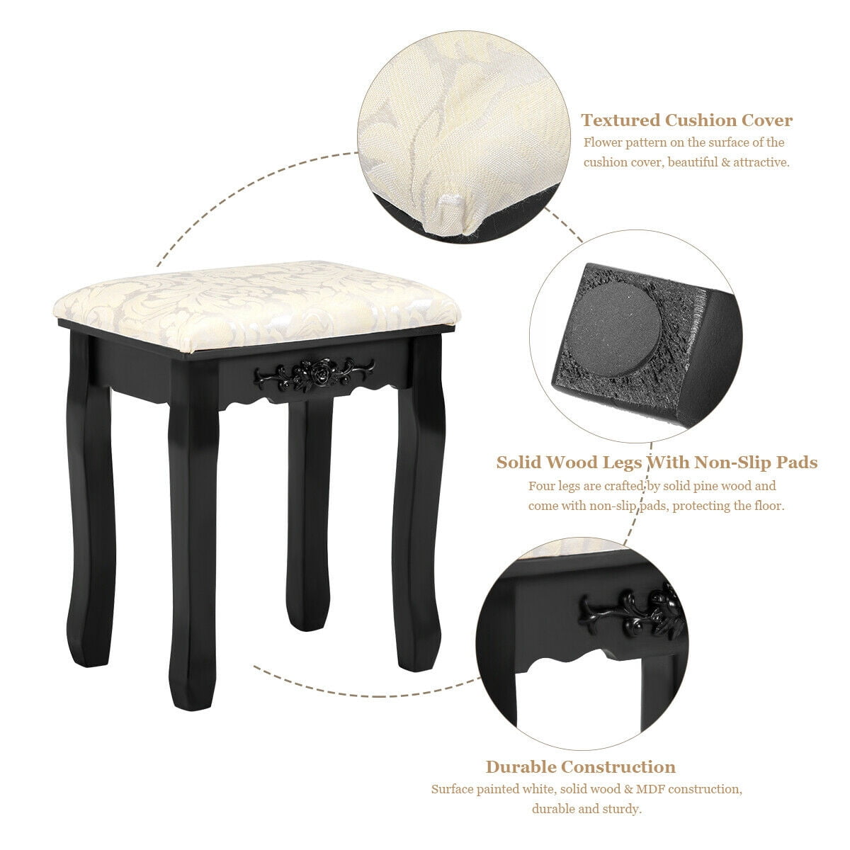 Bedroom Dressing Stool Vanity Makeup Pad Cushioned Chair Piano