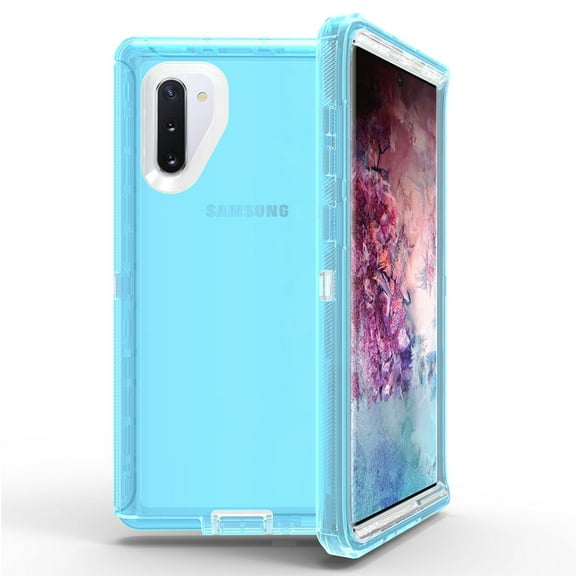 For Samsung Galaxy Note 10 Transparent Defender Armor With Belt Clip Hybrid Case Cover - Blue