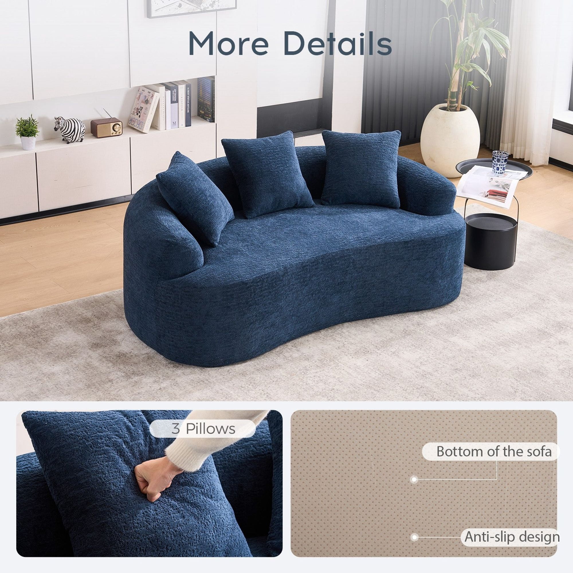 Sailvan Curved Loveseat No-Assembly Chenille Sofa for Small Spaces