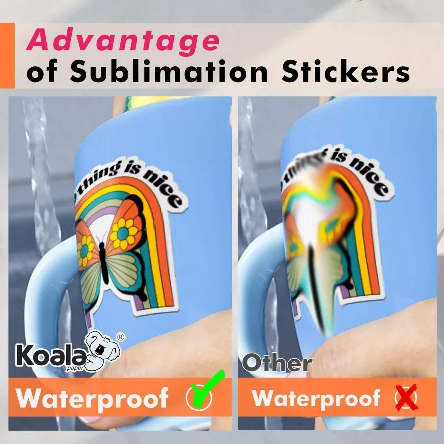 Koala Sublimation Sticker Paper,  Matte White, Bulk 75 Sheets, 8.5x11 , Waterproof, Non-printable Vinyl Sticker Paper for Sublimation Heat Transfer