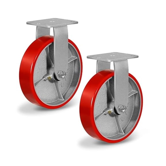 8" Casters, Polyurethane Industrial Caster Wheels Heavy Duty, Top Plate Fixed Casters(2 Pack Rigid)