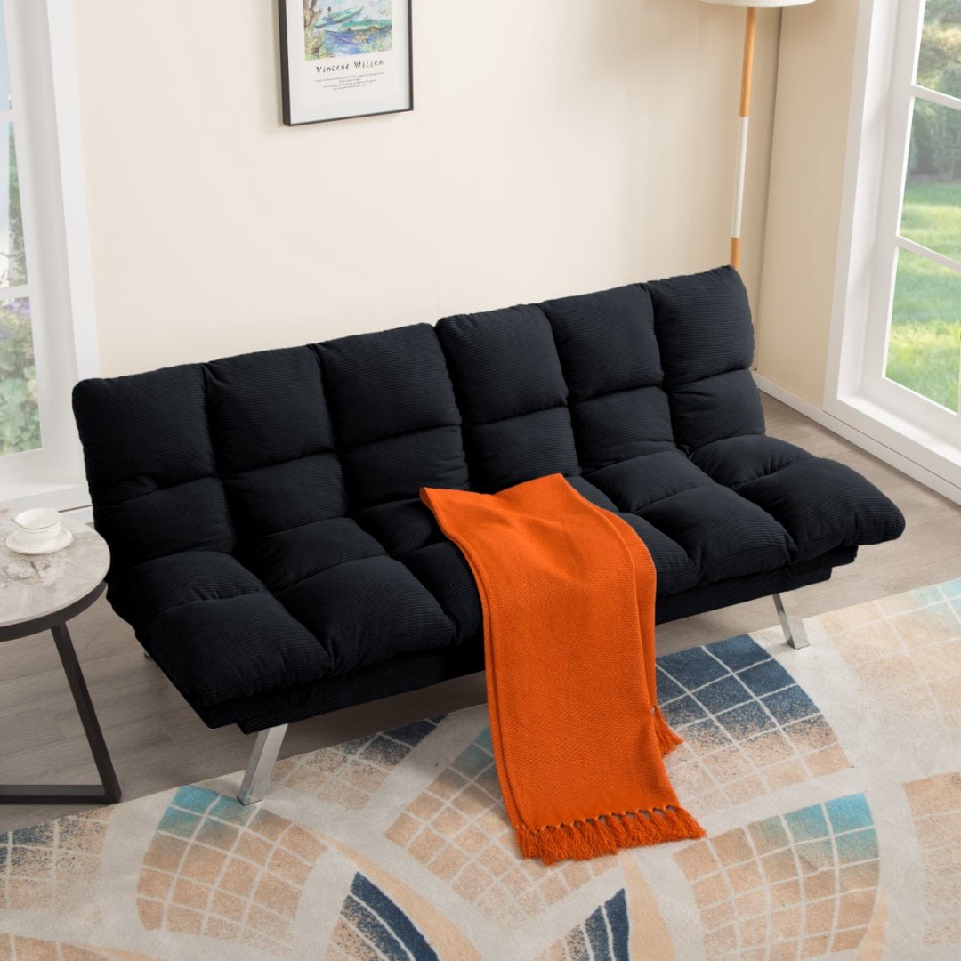 BSHTI 67.3” Futon Sofa Bed, Converts to Twin Sleeper in Seconds, 3-Position Adjustable Backrest, Corduroy Upholstery for Living Room, Office, Guest Room