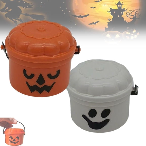 Spooky Mini Boo Bucket Figurines, Retro Halloween Desktop Decoration, Ghost Snack Holder, Horror Birthday Nostalgia Pumpkin Buckets, Trick Treat Event Props for Gifting Decorating (4PCS-A)